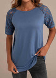 Lace Round Neck Floral Casual T Shirt