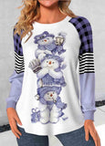 Patchwork Snowman Print Long Sleeve T Shirt