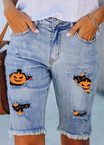 Casual Pumpkin Bat Ripped Denim Shorts Party Halloween Costume