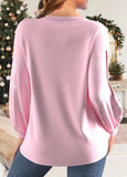 Light Pink Button Christmas Print Long Sleeve Sweatshirt