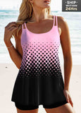 Patchwork Ombre Pink Double Straps Tankini Top