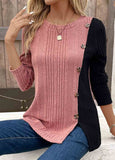 Patchwork Long Sleeve Round Neck T Shirt