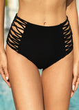 Black Lace Up Mid Waist Swimwear Panty - soofoom.com