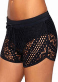 Lace Panel High Waist Black Swimwear Shorts - soofoom.com