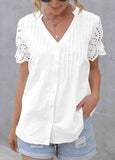 Pin Tuck Eyelet-Contrast   Button-Up Top