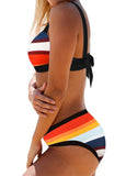 Tie Back Spaghetti Strap Multicolor Striped Bikini Set