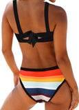 Tie Back Spaghetti Strap Multicolor Striped Bikini Set
