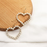 Bead Embellished Heart Shape Gold Metal Earring Set - soofoom.com