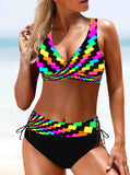 Rainbow Print Wide Strap Bikini Set