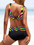Rainbow Print Wide Strap Bikini Set