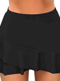 Black High Waisted Layered Swim Skirt