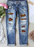 Halloween Print Patches Straight Leg Jeans