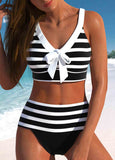 Bowknot Wide Strap  Striped Bikini Set