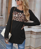 Black Leopard-Contrast Long-Sleeve Top