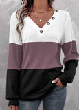 Patchwork Long Sleeve V Neck Sweatshirt