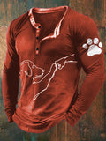 Dog High Five Print Button Long Sleeve T-Shirt