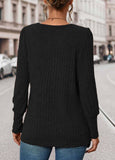 Button Long Sleeve Square Neck T Shirt