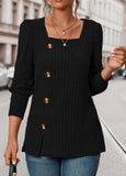 Button Long Sleeve Square Neck T Shirt