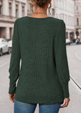 Green Button Long Sleeve Square Neck T Shirt