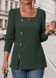 Button Long Sleeve Square Neck T Shirt