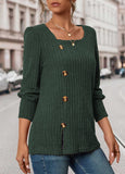 Button Long Sleeve Square Neck T Shirt