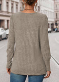 Khaki  Button Long Sleeve Square Neck T Shirt