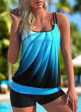 Ombre Printed Spaghetti Strap Tankini Set