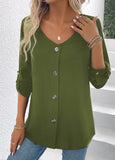 Button Long Sleeve Scoop Neck Blouse