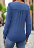 Crew Neck Pleated Casual Tunic Blouses