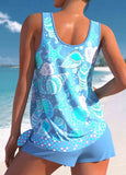 Bowknot High Waisted Multi  Print Tankini Set