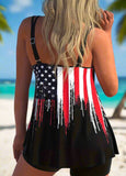 Circular Ring American Flag Print Tankini Set