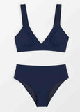 Longline V Neck Bralette & Navy Classic High Waist Bikini Set