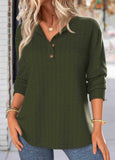 Olive Green Button Long Sleeve Split Neck Sweatshirt