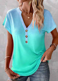 Button V Neck T Shirt