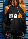 Halloween BOO Distressed Cold Shoulder Graphic T Shirt