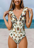 Floral Plunging Flutter Strap Tummy Control One-Piece