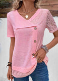 Patchwork Short Sleeve V Neck Blouse