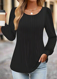 Crew Neck Pleated Casual Tunic Blouses