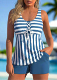 Lace Up Striped  Tankini Set