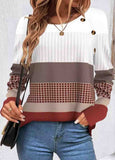 Patchwork Striped Long Sleeve Round Neck Sweatshirt