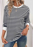 Patchwork Striped Long Sleeve Round Neck T Shirt