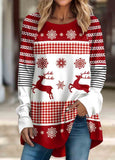 Patchwork Snowman Print Long Sleeve T Shirt