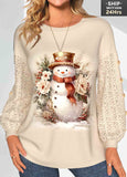 Christmas Lace Snowman Print Sweatshirt