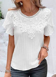 Lace Short Sleeve Round Neck Blouse