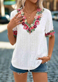 Floral Guipure Lace V Neck T-Shirt