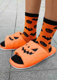 Fuzzy Halloween Pumpkin Open Toe Slippers