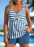 Lace Up Striped  Tankini Set