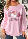 Button Christmas Print Long Sleeve Sweatshirt