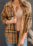 Orange Drop Shoulder Rounded Hem Plaid Pattern Shirt