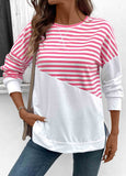 Pink Patchwork Striped Long Sleeve Round Neck Sweatshirt